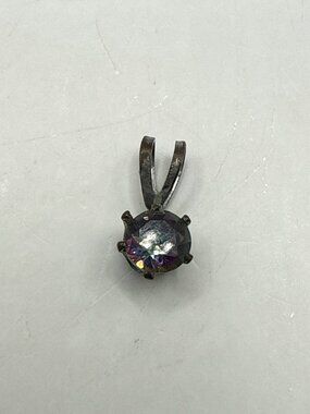 Vintage Mystic Rainbow Rhinestone Silver Tone Pendant Round Cut Jewelry
